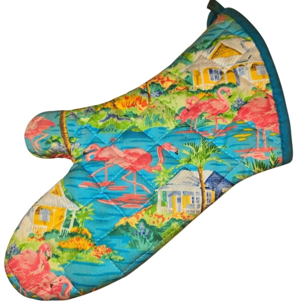Single Kay Dee Designs‎ Flamingo Oven Mitt Aqua Beach Ocean